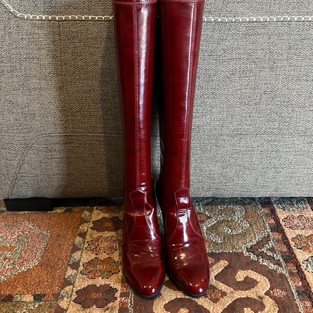 Beautiful wine knee high Franco Sarto Patent boots.